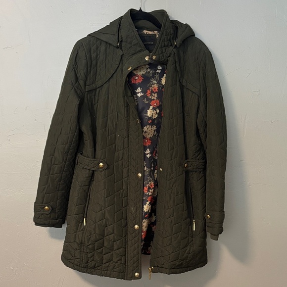 Weatherproof Jackets & Blazers - Weatherproof Dark Green Quilted Utility Jacket with Floral Interior